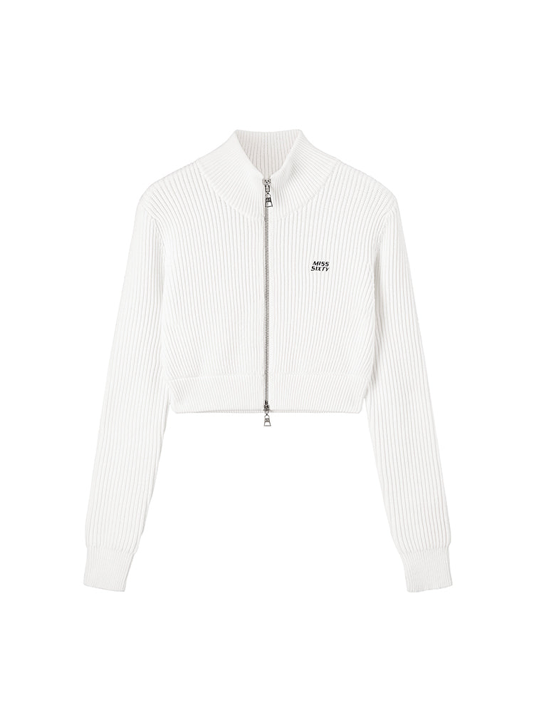 Cropped Woolen Jacket With Double Zipper
