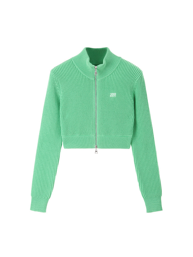 Cropped Woolen Jacket With Double Zipper