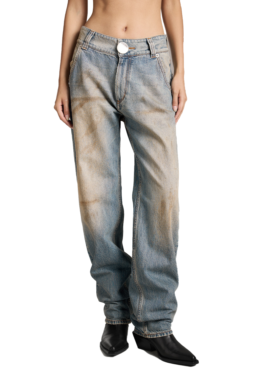 Vintage Denim Blue Washed Straight Fit Jeans