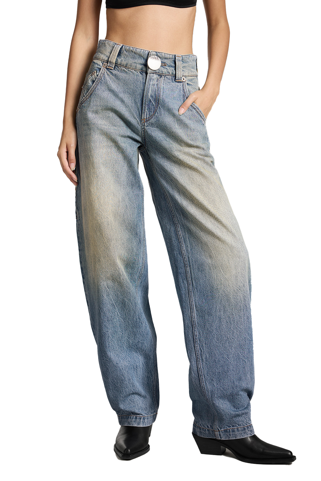 Vintage Denim Blue Washed Straight Fit Jeans